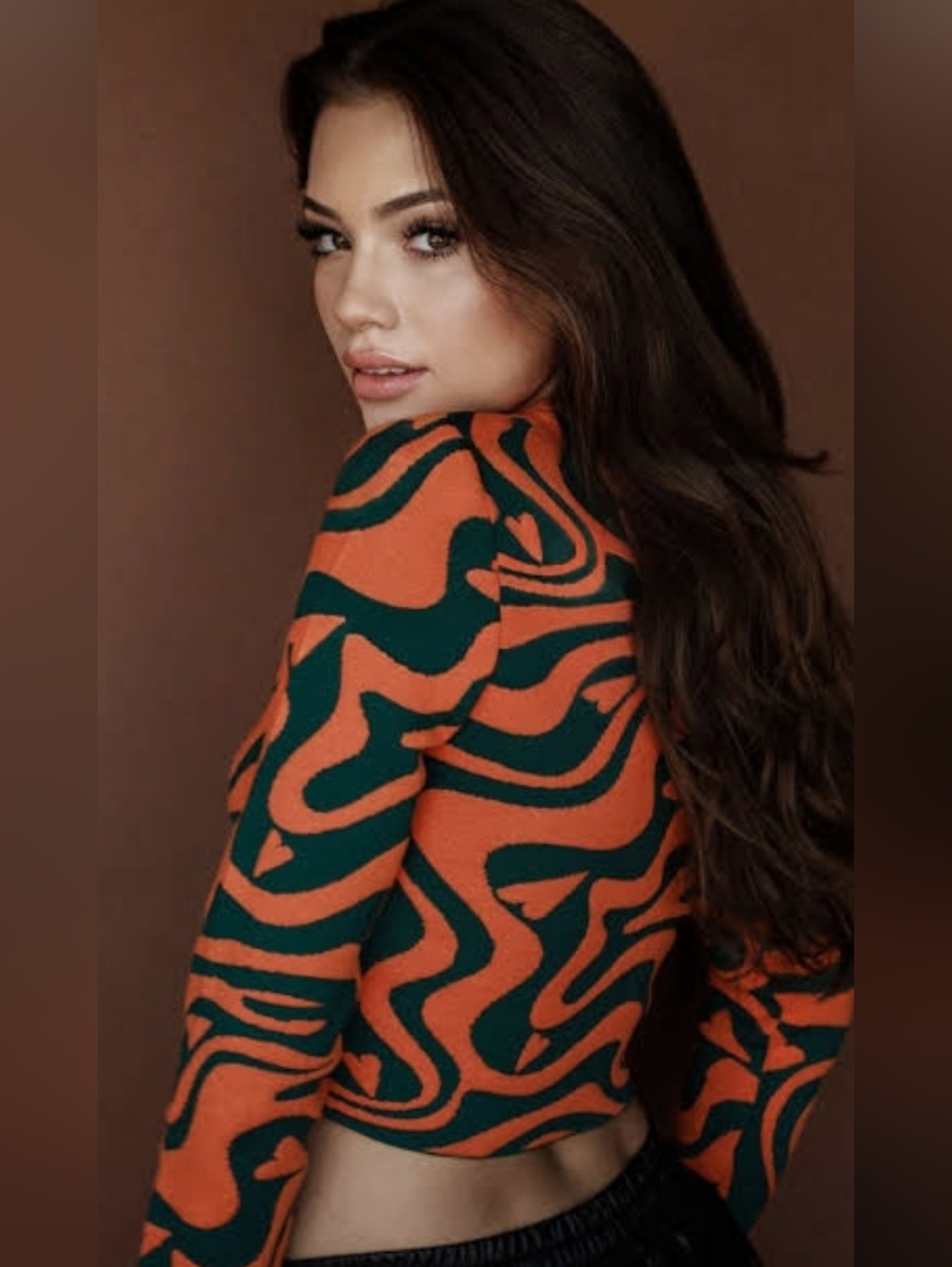Zara  Crop Long Sleeve Sweater Orange Swirl  Size Small No Tags